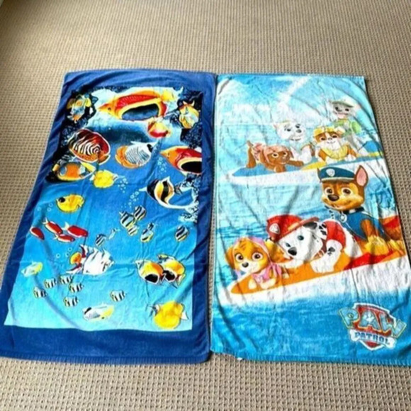 Beach towel -2 pieces for kids fishes and Paw Patrol standars size Pre loved